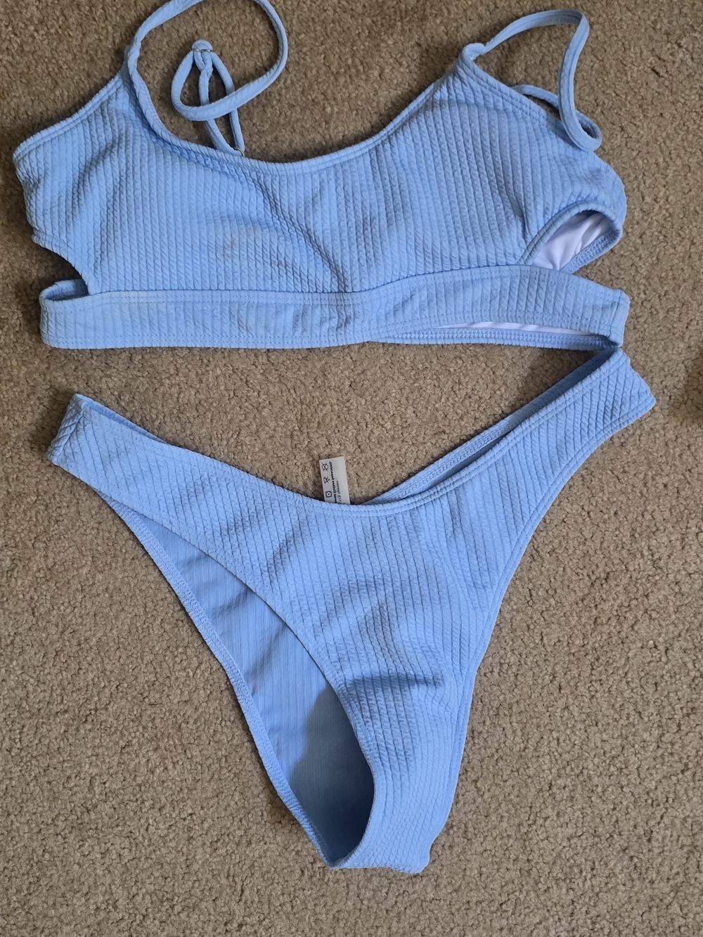 Zaful Light Blue Ribbed Bikini Set
